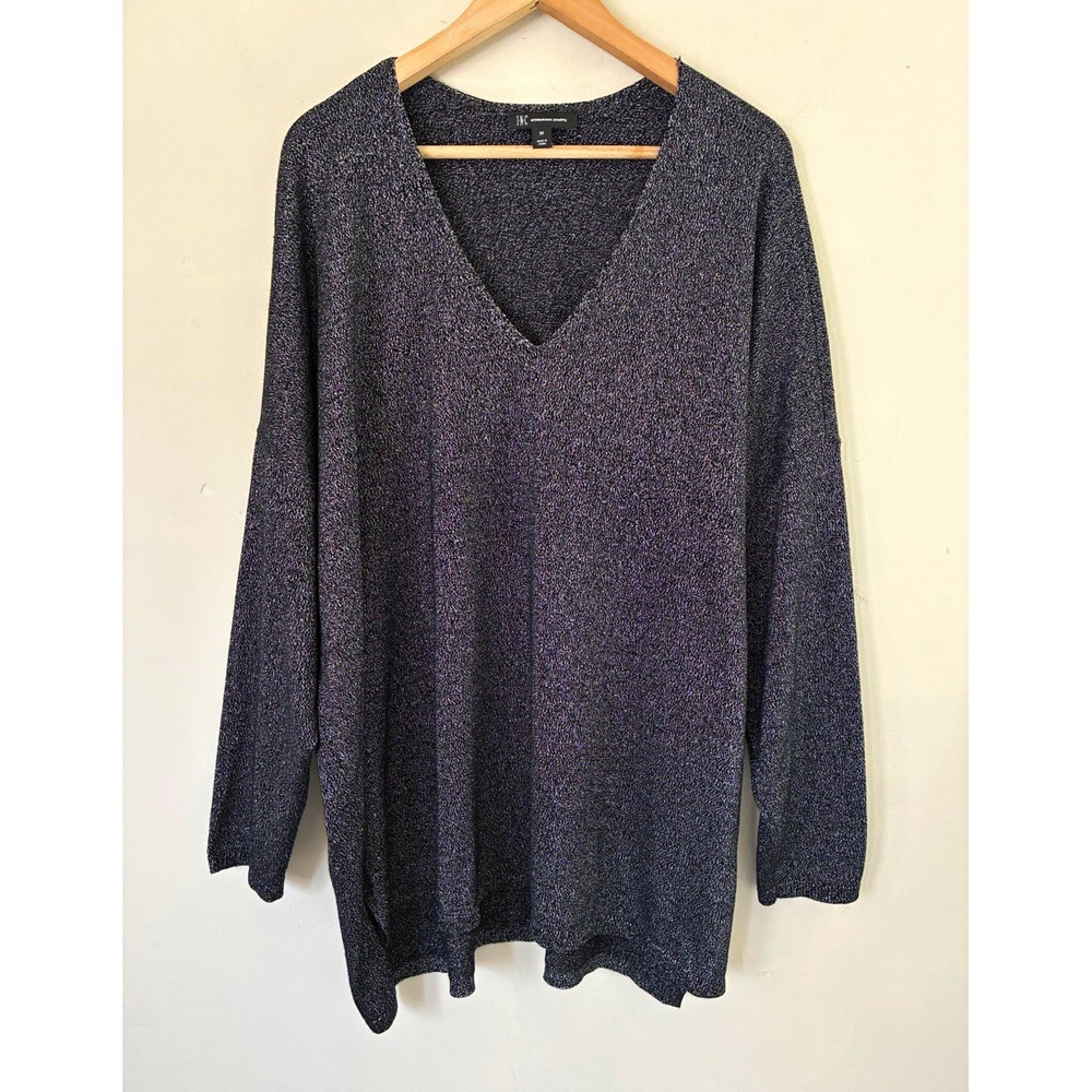 INC International Concepts Black/Silver Metallic V-Neck Knit Sweater 3X Holiday